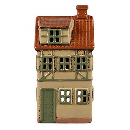 Keramikkhus, gult, til telys, 15,5 cm