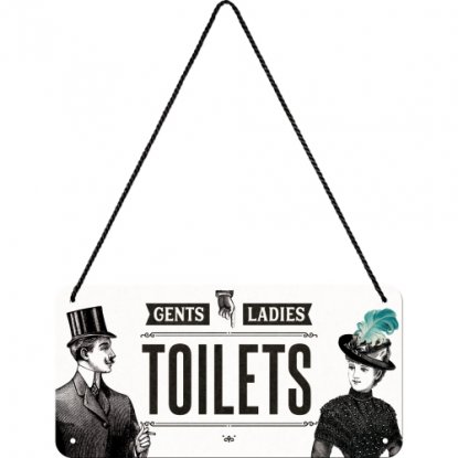 Plateskilt med «Toilets»-henger