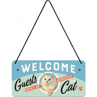 Plateskilt med «Welcome Cats»-anheng