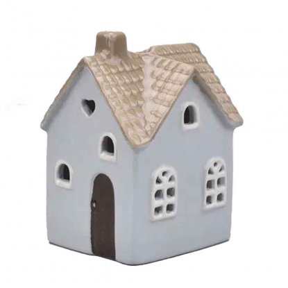 Keramikkhus, lyseblått, til varmelys, 15 cm