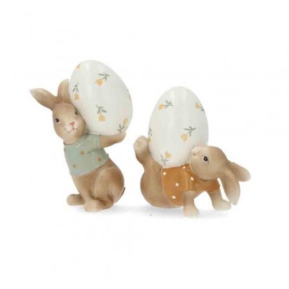 Dekorasjon: Kaniner med egg – blandet sett, 2 sett