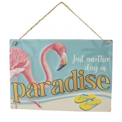 Metallskilt «Another day in paradise» med oppheng, 28 x 40 cm