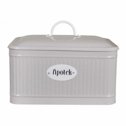 Apotekskrukke med tekst i metall, beige