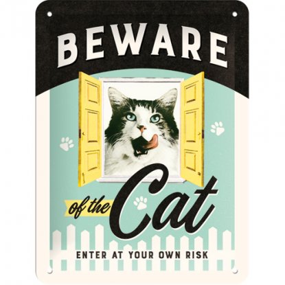 Metallskilt «Beware of the cat» 15 x 20 cm