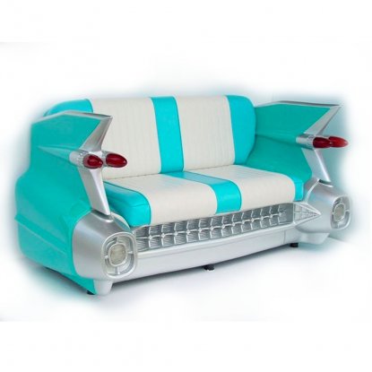 Cadillac-bilsofa – Turkis med hvite detaljer