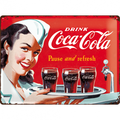 Coca-Cola 1960 servitrise-plakett 30 x 40 cm