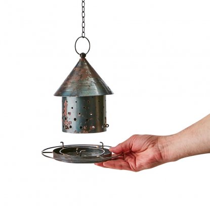Fuglefôrholder i metall, svart med kjede