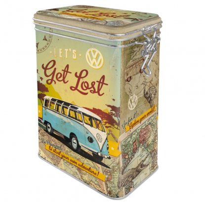 Blikkbeholder «Lets get lost» med trykknapp