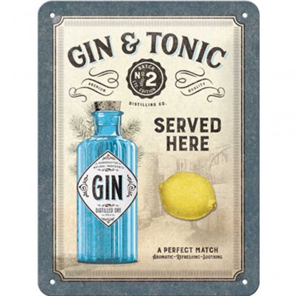 Metallskilt «Gin Served Here», 15 x 20 cm