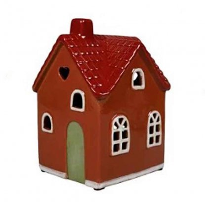 Rødt keramikkhus til stearinlys, 15 cm
