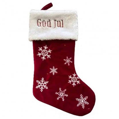 Julesokk «God jul» med snøfnugg