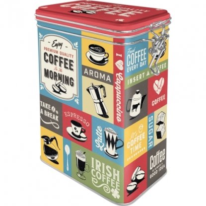 Kaffeboks «coffee in the morning» med trykknapp