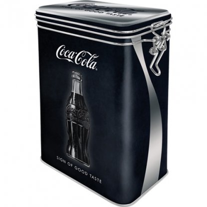 Svart Coca-Cola-boks med trykklokk