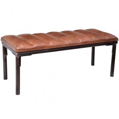 Benk i jern og lær, 120 cm, Trademark Living