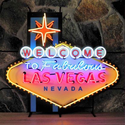 Neonskilt «Las Vegas» med bakgrunn, XL