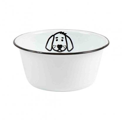 Hundematskål, liten, hvit emalje