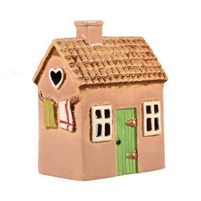 Keramikkhus «Rosa» med holder til stearinlys, 14 cm