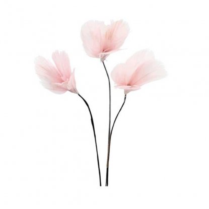 Fjær med tråd, blomst, lysrosa, 12-pakning