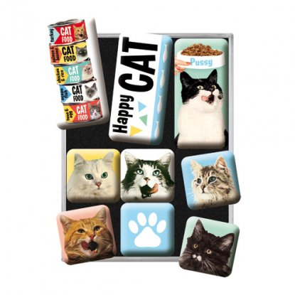 Magnetsett «Retro Happy Cat» – 9 små magneter