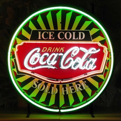 Neonskilt «Coca Cola Icecold» med bakgrunn, XL