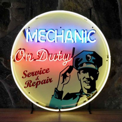 Neonskylt mechanic on duty