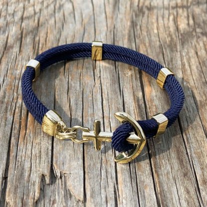 Marint armbånd – New Haven, mørkeblått, gullbelagt, 20,3 cm