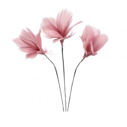 Fjær med tråd, blomst, gammelrosa, 12-pakning