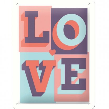 Metallskilt med teksten «LOVE», 15 x 20 cm