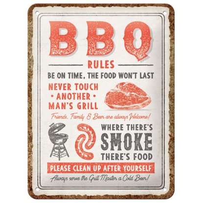 Metallskilt «BBQ Rules», 15 x 20 cm