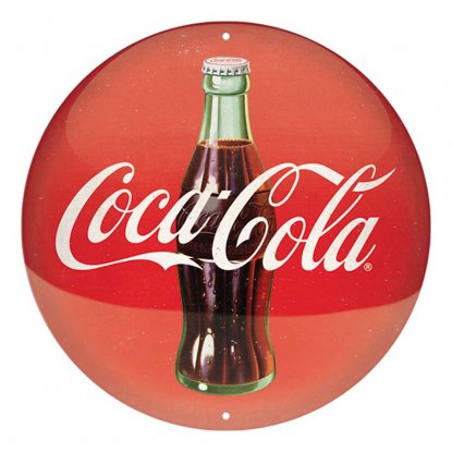 Rund metallskilt med Coca-Cola-motiv, Ø 35 cm