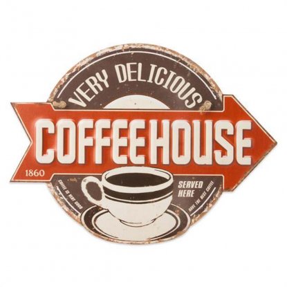 Metallskilt «Coffeehouse» med oppheng, 22 x 30 cm