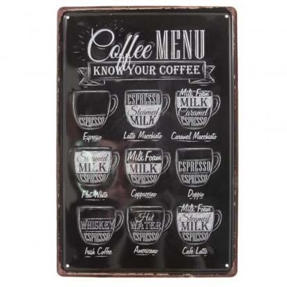 Metallskilt «Coffee»-meny... 20 x 30 cm