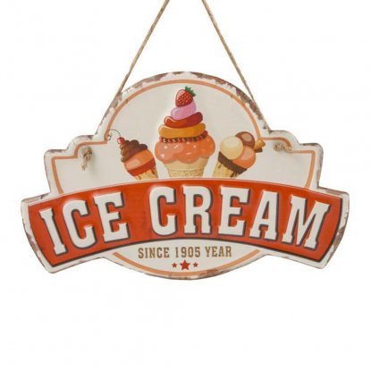 Plateskilt med hengeslynge «Ice Cream», 20 x 30 cm