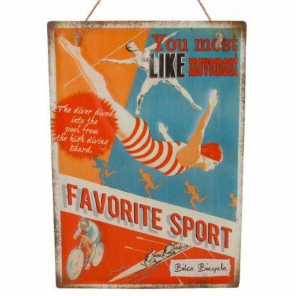 Metallskilt «Favorite Sport» med oppheng, 28 x 40 cm
