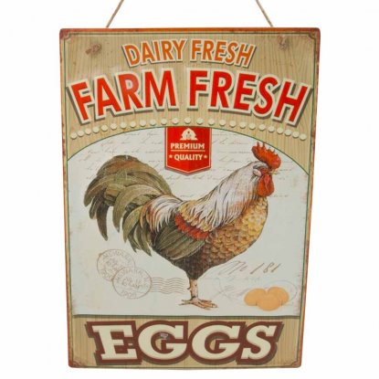 Metallskilt «Farm Fresh EGGS» med oppheng, 28 x 40 cm