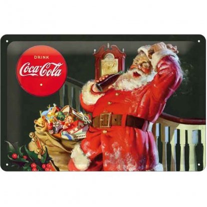 Plateskilt med Coca-Cola og nisse, 20 x 30 cm