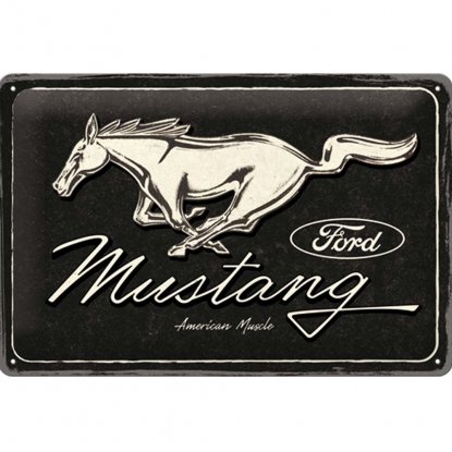 Plateskilt Ford Mustang Horse-logo, svart, 20 x 30 cm