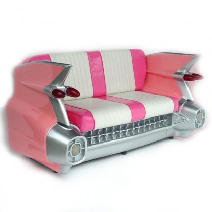 Cadillac-bilsofa – Rosa med hvite detaljer