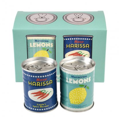 Salt- og pepperbøtter av metall – sitron og harissa
