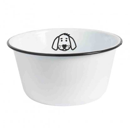 Hundematskål, stor, hvit emalje