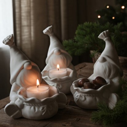 Tomte för värmeljus matt vit keramik