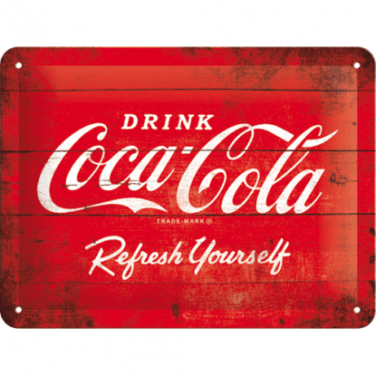 Metallskilt «Coca Cola Refresh Yourself» 15 x 20 cm