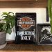 Harley Davidson-skilt i metall: «Parking only», 20 x 30 cm