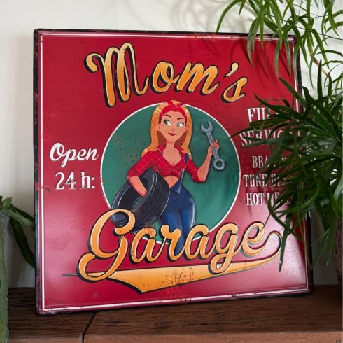 Veggdekorasjon av metall, Moms, Garage, 40 x 40 cm