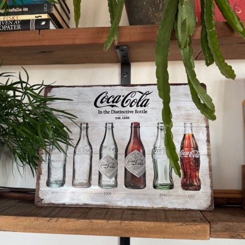 Coca-Cola, seks flasker, metallskilt, 30 x 40 cm