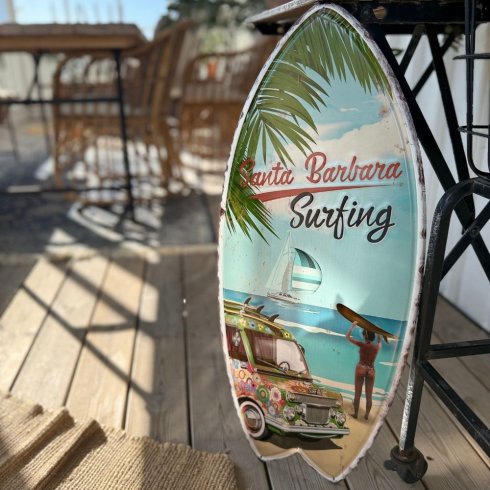 Metallskilt «Santa Barbara Surfing», 30 x 70 cm