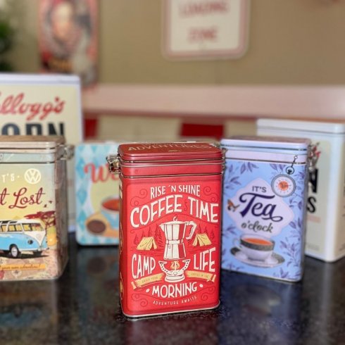 Kaffeboks «Rise and shine Coffeetime» med trykknapp
