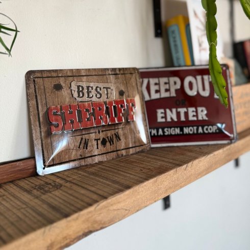 Metallskilt «Best Sheriff in town», 15 x 20 cm