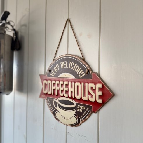 Metallskilt «Coffeehouse» med oppheng, 22 x 30 cm
