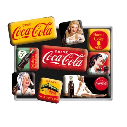 Magnetsett «Yellow Coca-Cola» – 9 små magneter